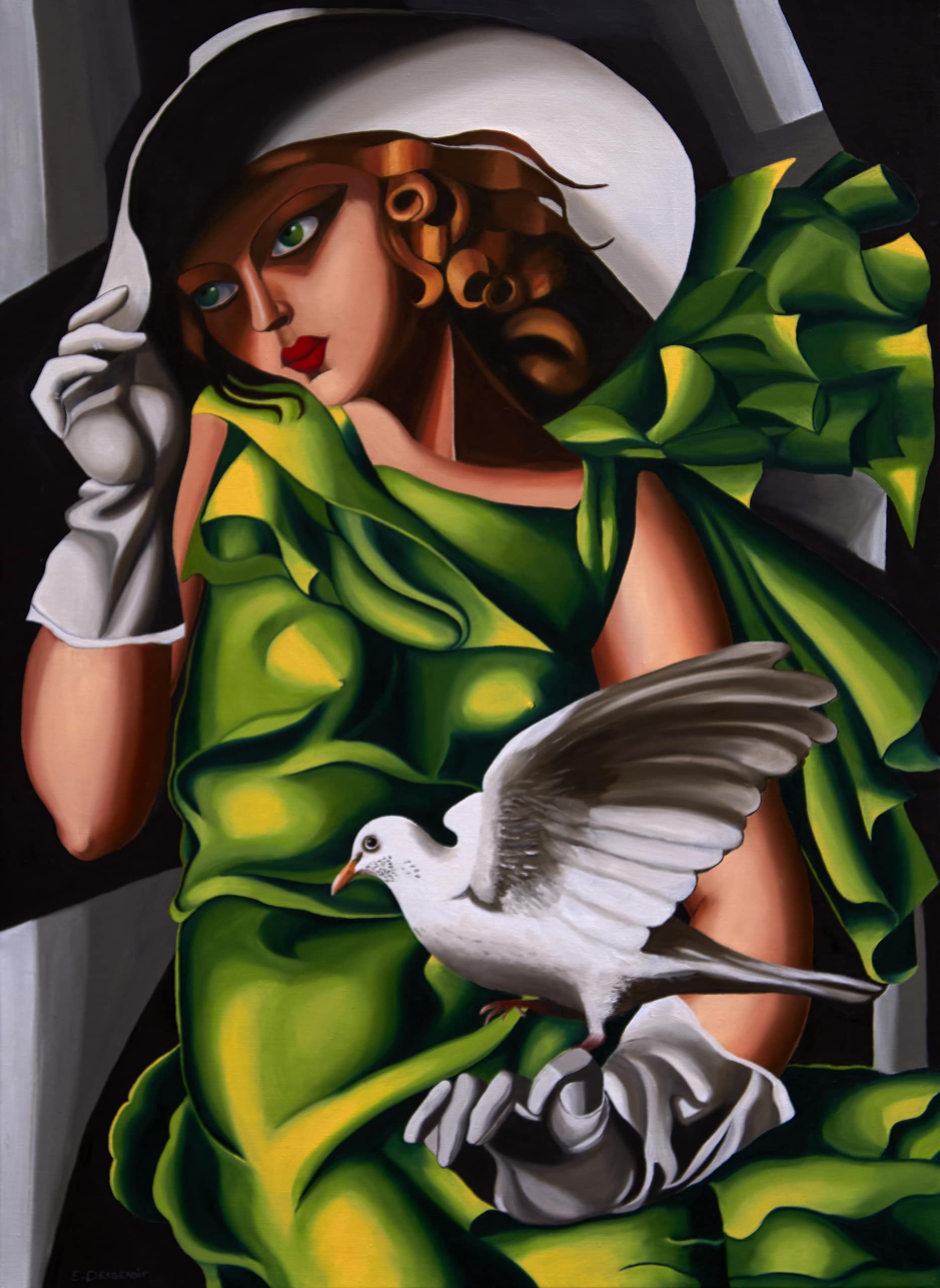 LA JEUNE FILLE EN VERT ET LA COLOMBE Evelyne 2014